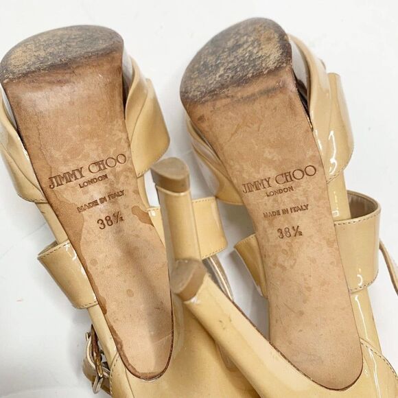 Jimmy Choo Women's Natural Beige Patent Leather Kuki Sandal Platform Size 38.5 - Picture 10 of 11